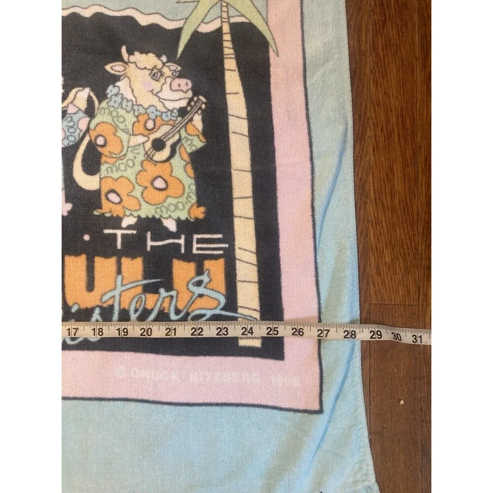 Vintage 80s Pool Towel Cows Cowabunga Chuck Nitzberg “Honolulu Heifer Sisters”